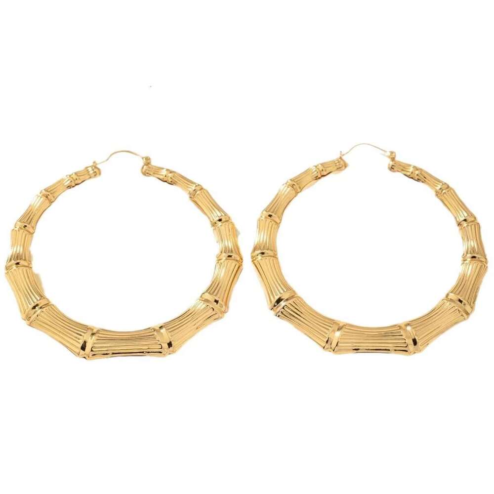 Wind Super Knot Exaggerated Personalized Bamboo Gold Plated Large Hoop Earrings