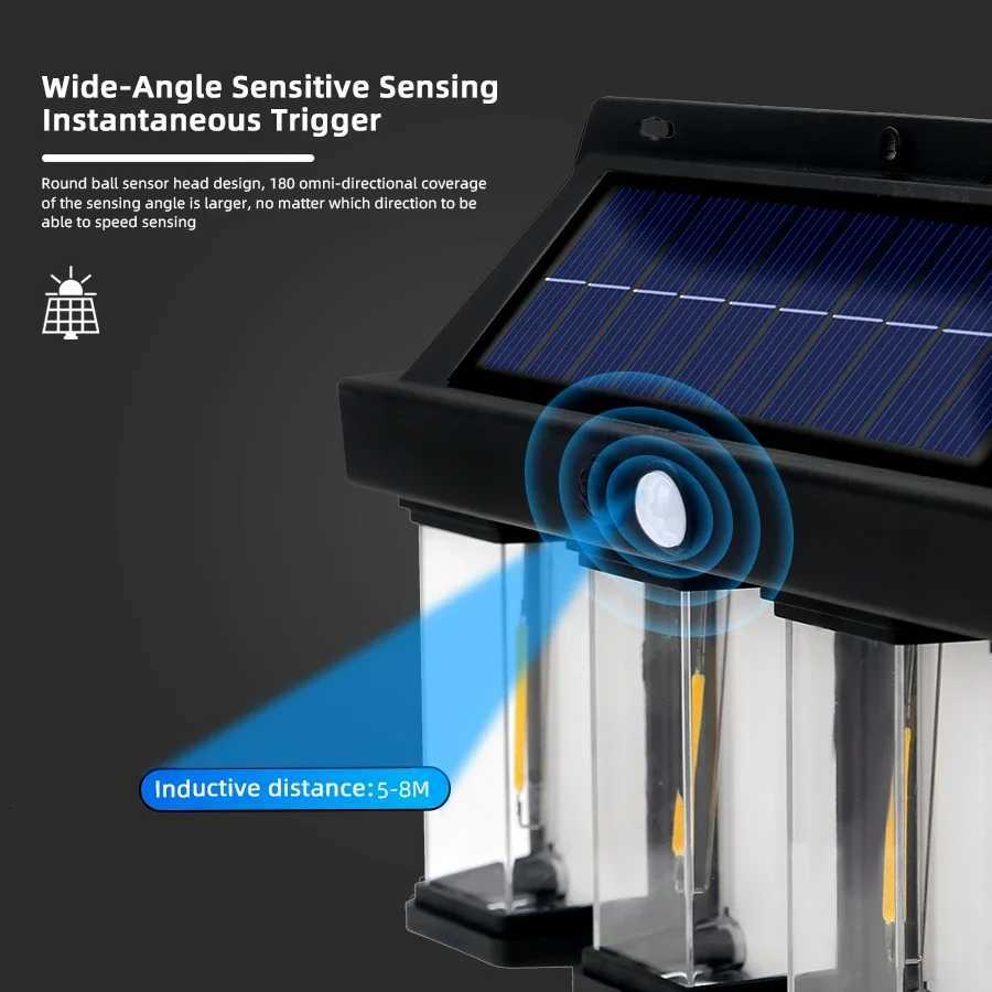 Outdoor Solar LED Wall Light 3 Lighting Modes with Motion Sensor Waterproof Garden Courtyard Landscape Decorative LanternM251127