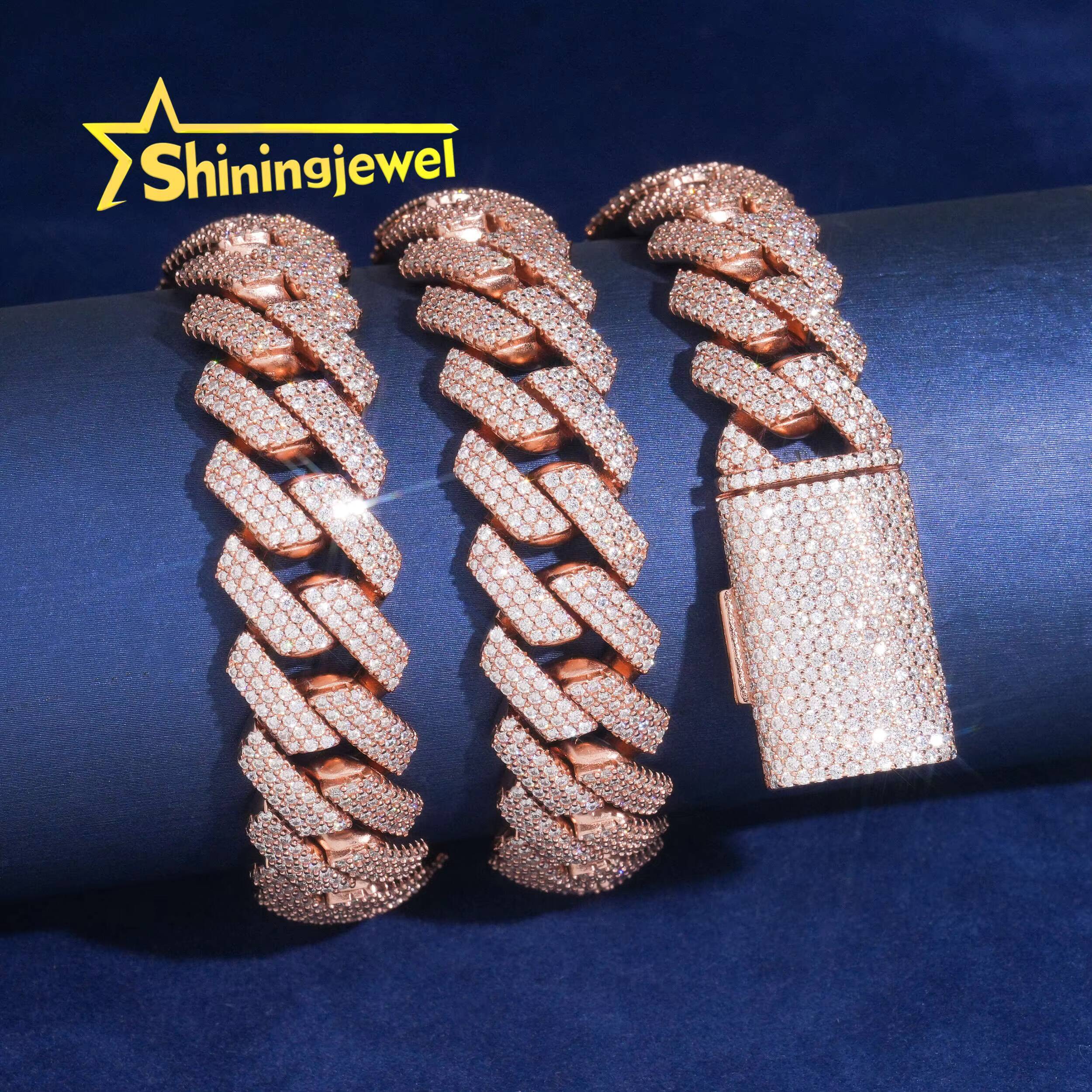 Popular Rose Gold Plated 15mm Cuban Chain Iced Out Jewelry Moissanite Cuban Necklace Bracelet Custom Hip Hop Diamond Cuban Links