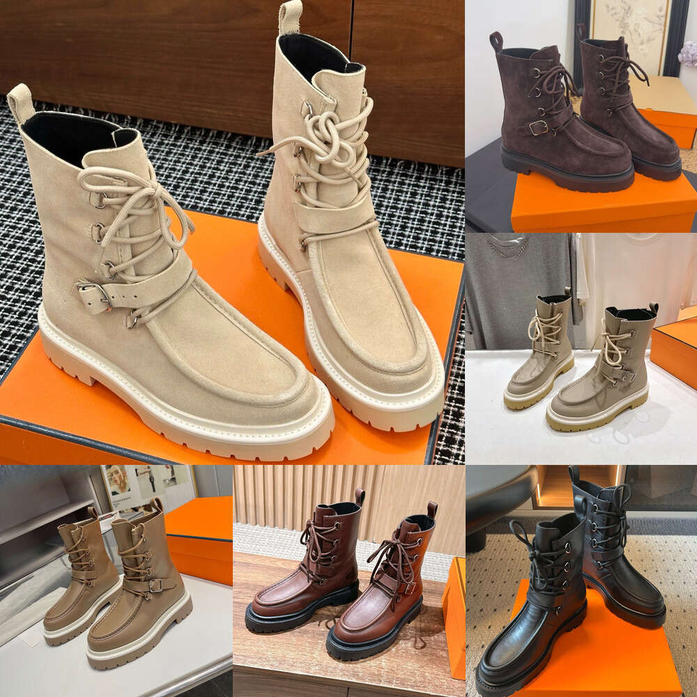 woman Booties New designer shoe luxury H kelly ankle boot Fashion Matin Boots Almond Shaped Toes Genuine lether Lace Up Chunky heel high-top shoes knight boot booties