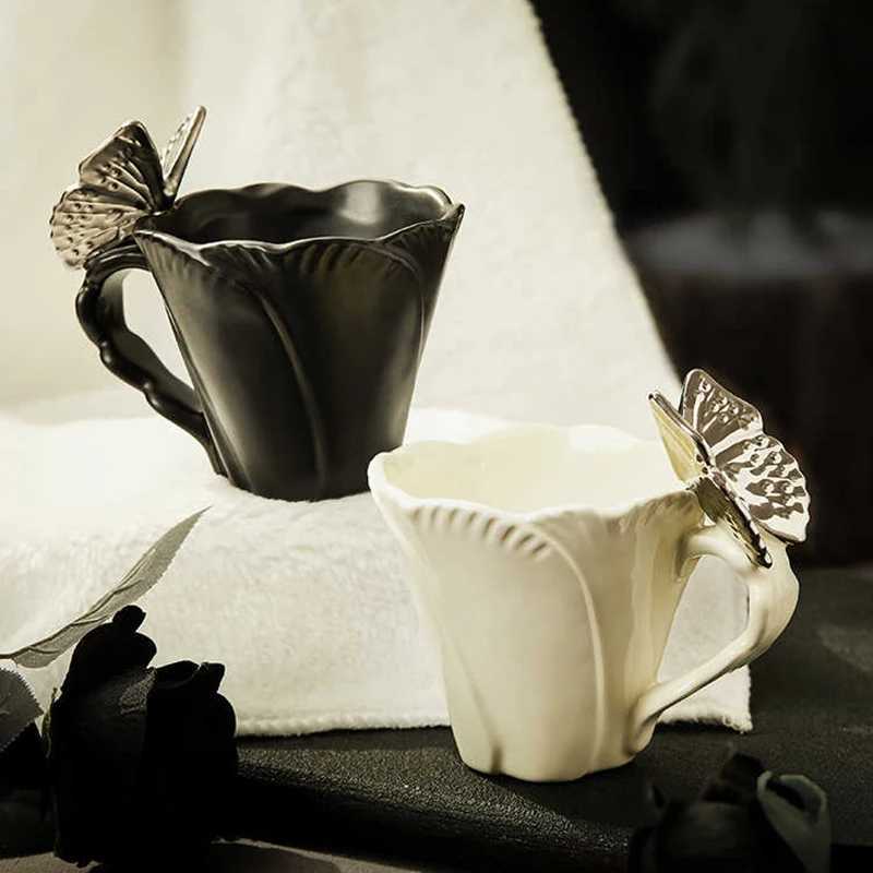 200ml Butterfly Decor Design Coffee Ceramic Cup Light Luxury Flower Shaped Mugs Exquisite High Beauty Mug Cup Birthday Gift C251127