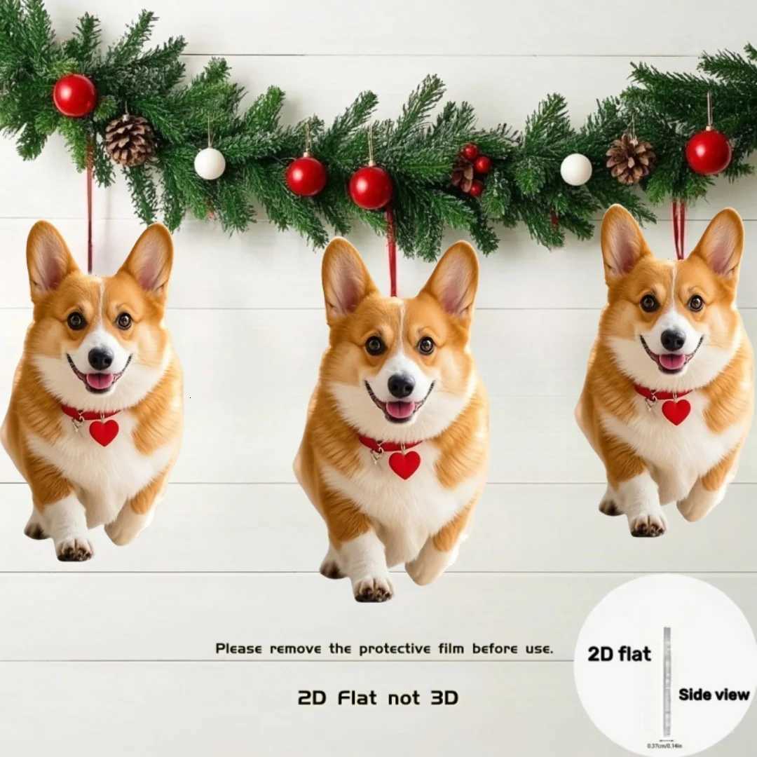 Cute Love Corgi Pendant KeychainPuppy Pattern 2D Flat Acrylic Ornament CharmsHanging Decoration for CarBagFestivePartyGiftT251127