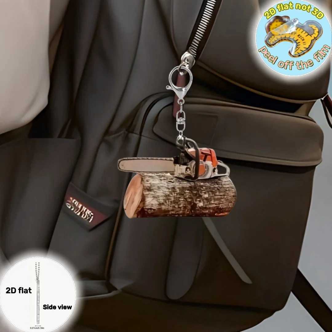 Mini Chainsaw Pendant Keychainelectric Saw Logging Themed 2D Flat Acrylic OrnamentHanging Decoration for CarBagsFestiveGiftT251127