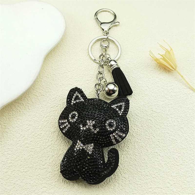 Black Cute Kitty Bowknot Keychain For Women Men Rhinestone Tassel Female Bag Decoration Cat Animal Keyring Jewelry GiftsT251127