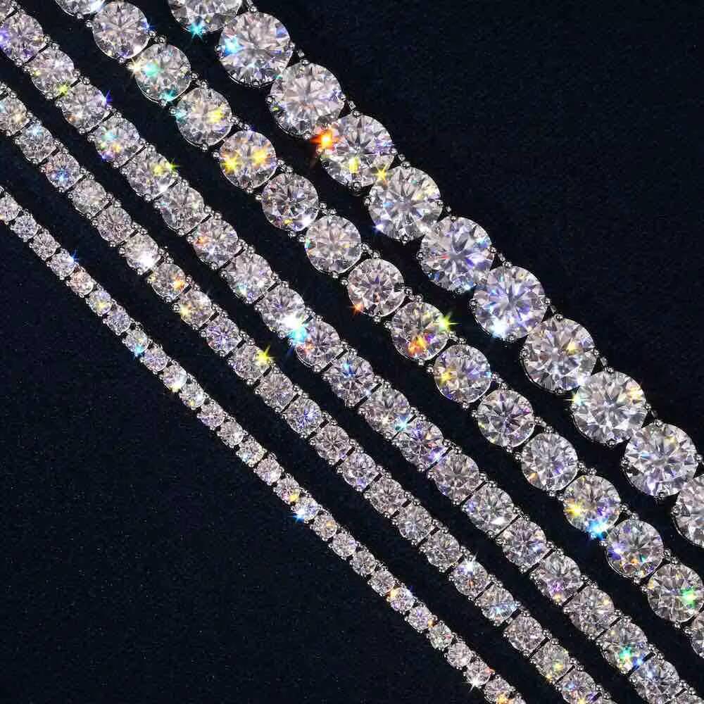 20MM-65MM Moissanite Tennis Chain Necklace 925 Silver with 18K Gold Plating Iced Out Hip Hop Jewelry Custom Tennis Chain