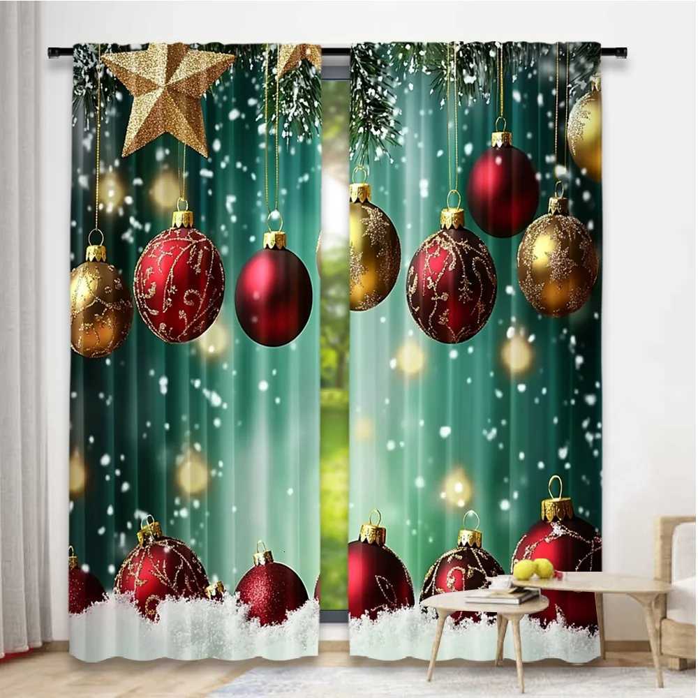 Curtain Christmas 2D flat printing 2pcs Merry Christmas Curtains Christmas tree3 Digital Printed Polyester Drapes Non fading Festive Holiday for Y2511
