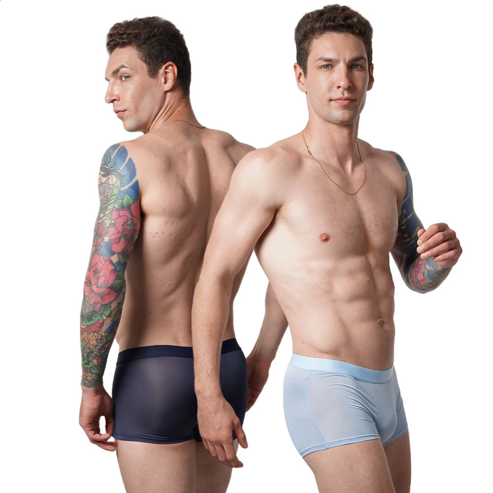 2 Summer Fashion Boxing Shorts Polyester Solid Color Mens Ice Silk Underwear Breathable Thin L6XL y250420Z