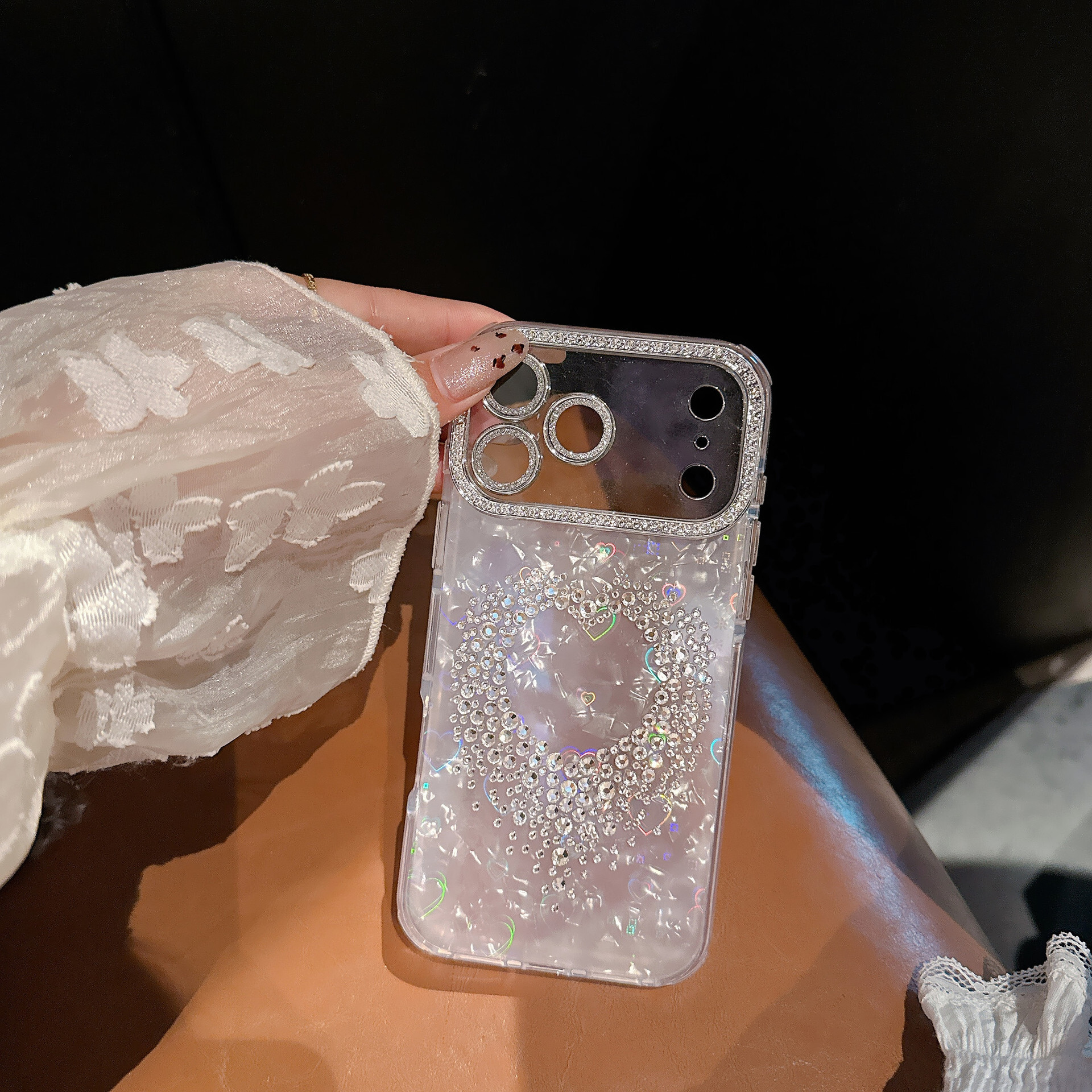 Inlaid Heart Phone Case iPhone 17 Pro Max Compatible with Apple 16 Pro Full Coverage Diamond Frame 15