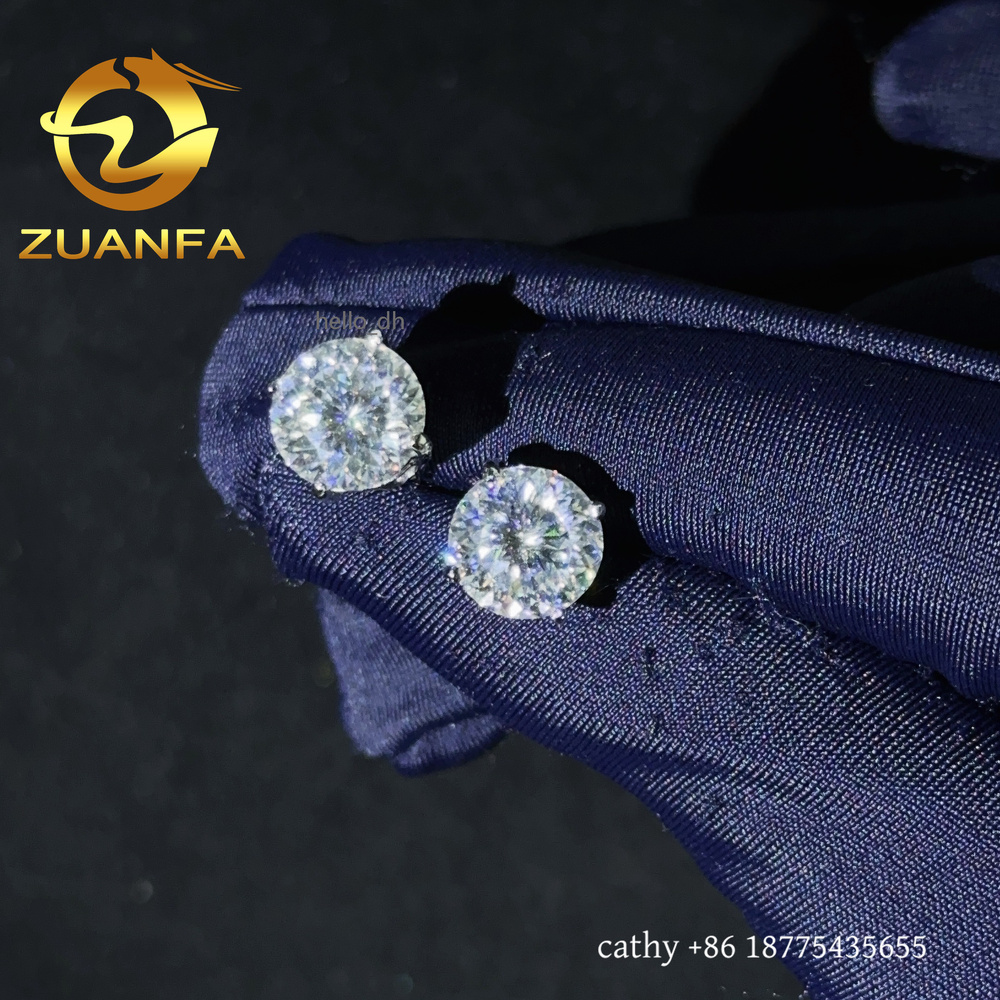 1ct 2ct 3ct Bird Nest Moissanite Hip Hop Earrings Screw Back Round 4 Prong Stud Earrings 925 Silver VVS Moissanite for Men Women