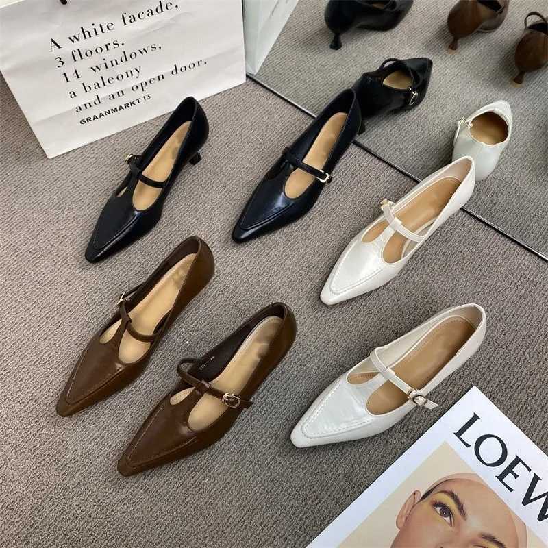High Hls Womens 2025 New Single Shoes Womens Black Hollow Pointed Tip Thin Hl Shallow Mouth Mary Jane Shoes Niche White C251127