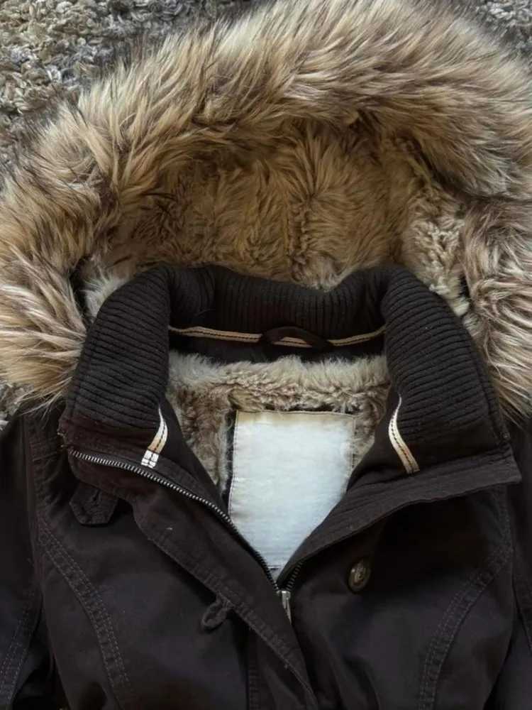 Y2k Vintage Hooded Fur Collar Jackets Autumn Winter Black Casual Womens Tops Streetwear Punk Cardigan Coat Women SweatshirtXJ251127