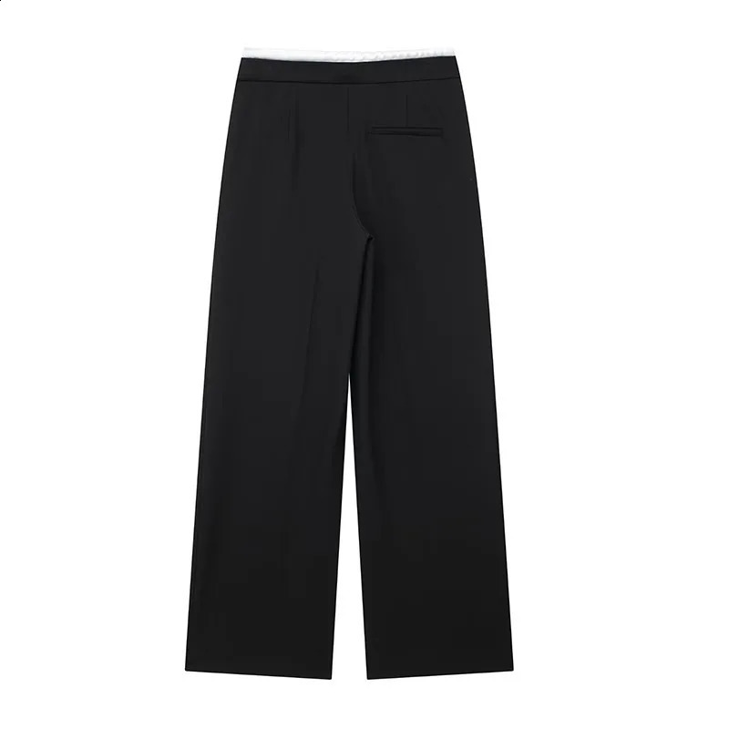 Womens casual loose wide leg pants with fashionable side zipper splicing work high waisted pants street clothing version straight pants 250427