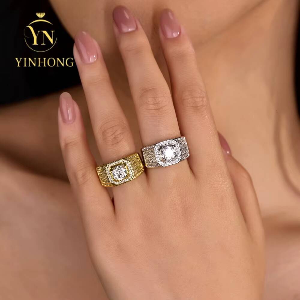 Hot Sale Customized Ice Crystal Hip Hop Mens Ring 925 Sterling Silver Ring Diamond Moissanite Ring Men