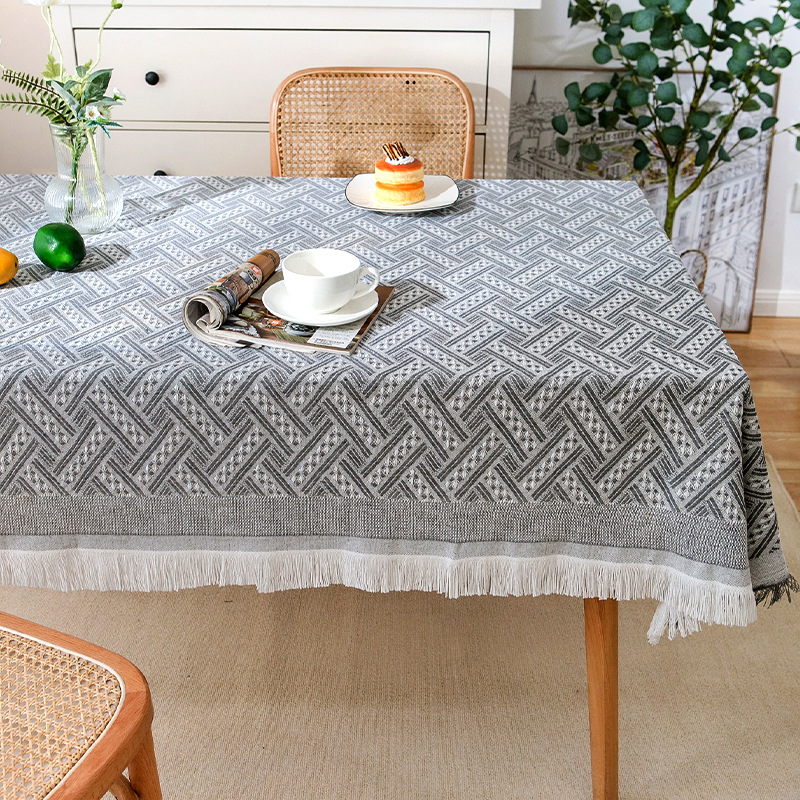 A840 cream wind tassel cotton yarn tablecloth photo atmosphere dustproof table cloth rectangular decorative coffee table cover towel non-slip