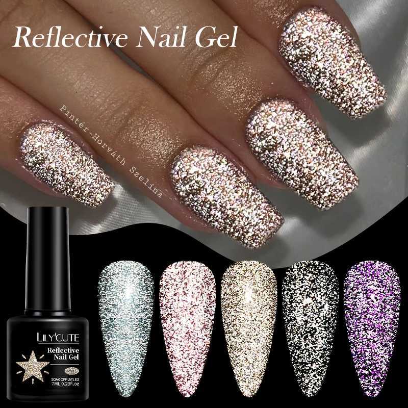 LILYCUTE 7ml Reflective Glitter Gel Nail Polish Shining Sparkling Gorgeous Silver Effect Semi-permanent UV Gel Nail Art ManicureT251127