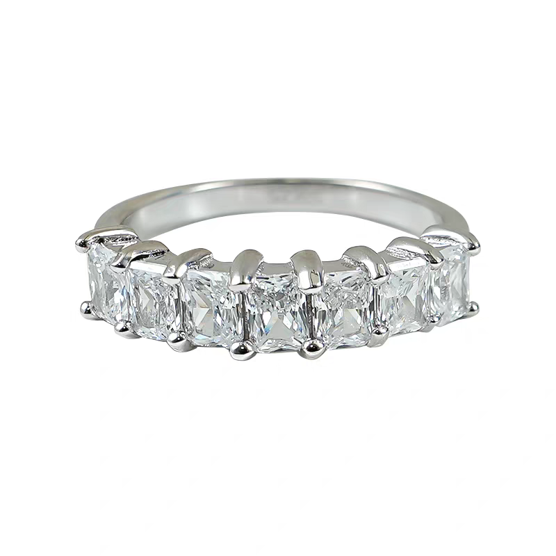 Brand Ins Top Sell Luxury Jewelry Real 100% 925 Sterling Silver Square Radiant White Lab Moissanite Diamond Eternity Stack OL Designer Women Wedding B