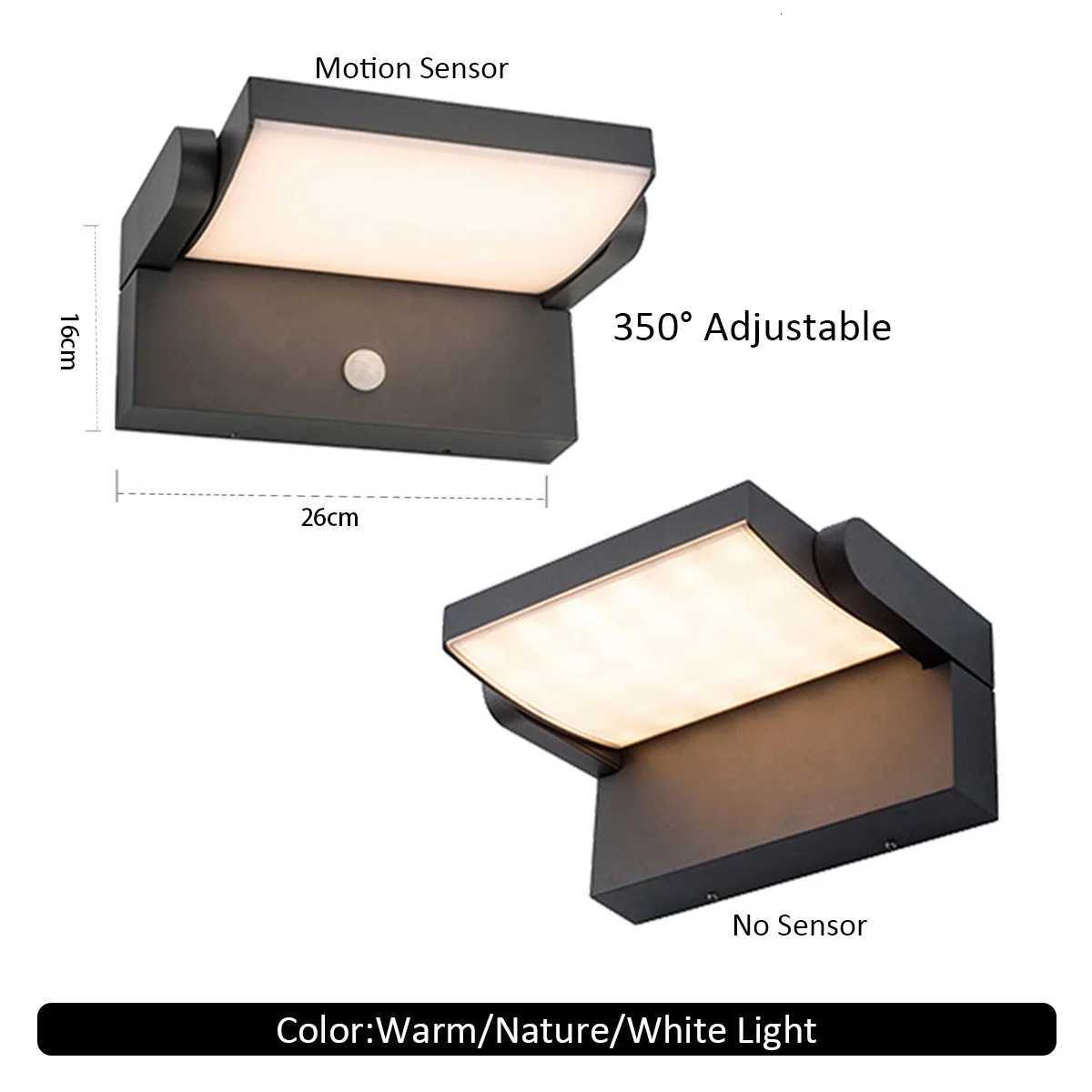 LED Outdoor Wall Light 24W IP65 Waterproof Motion Sensor Wall Lamp Modern Indoor Home Balcony Porch Garden Decoration LightingM251127