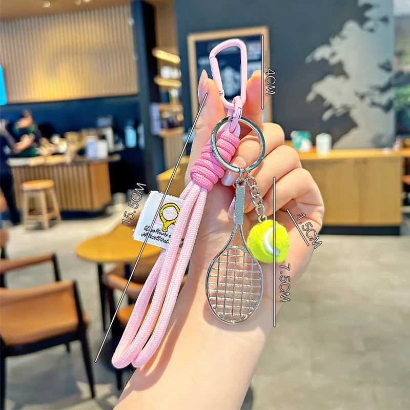 Tennis Hand Rope Keychain Heart Shape Beaded Pendant Bag Charm Couple Accesories GiftT251127
