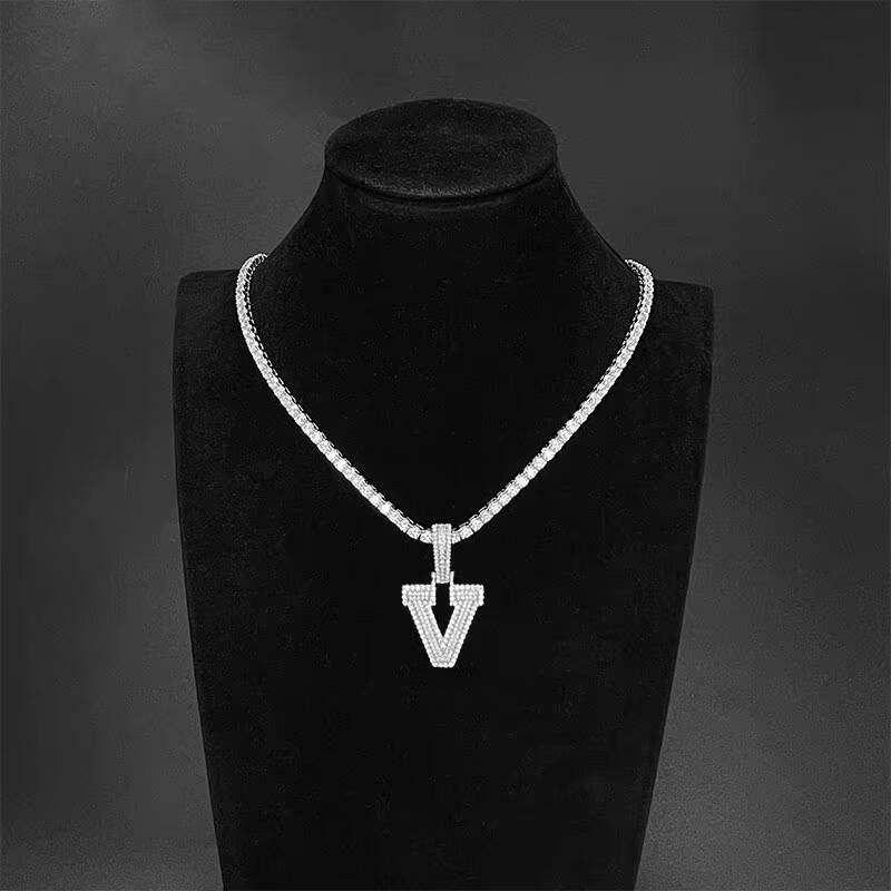 Personalized Mens Hip Hop Silver Letter Moissanite Pendant with Chain Custom Jewelry