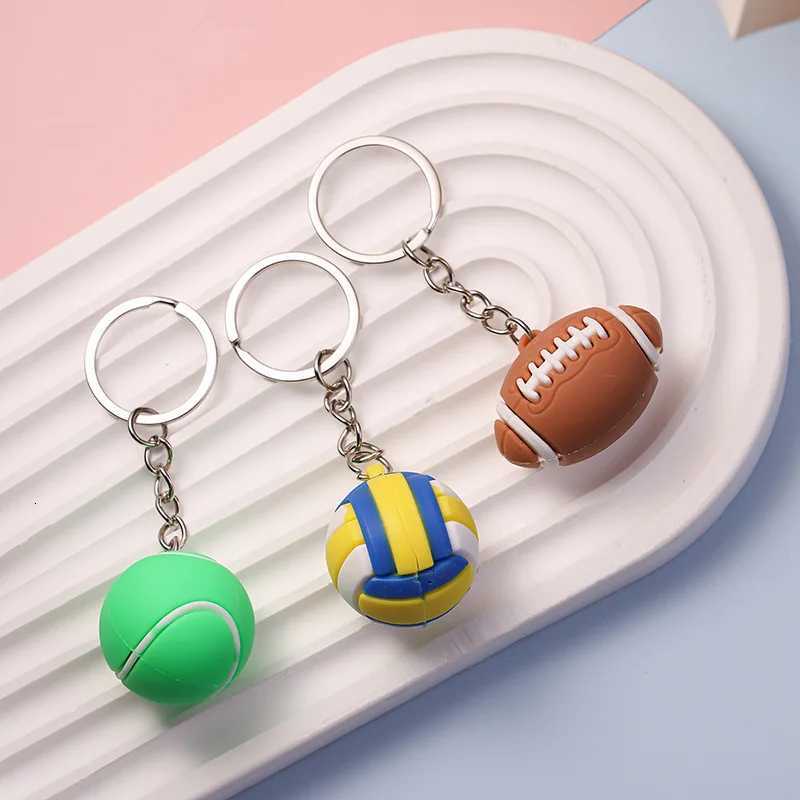 2006 Simulation Football Basketball Volleyball Tennis Rugby Keychain PVC Creative Mini Key Ring Bag Pendant Car Accessories GiftT251127
