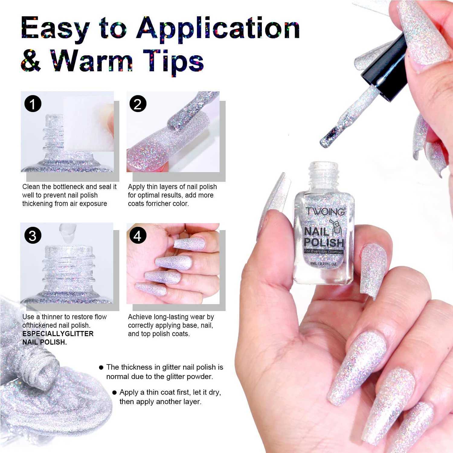 8ml Holographic Nail PolishSilver Glitter Nail Polish Air Dry FastHigh Glossy Shiny Nail Pigment Laser Iridescent NailT251127