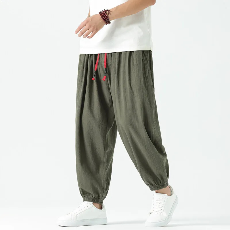 M-5XL Spring/Summer Mens 100% Cotton and Hemp Pants Loose Pull up Lantern Pants Hare Pants Japanese Casual Pants 250427