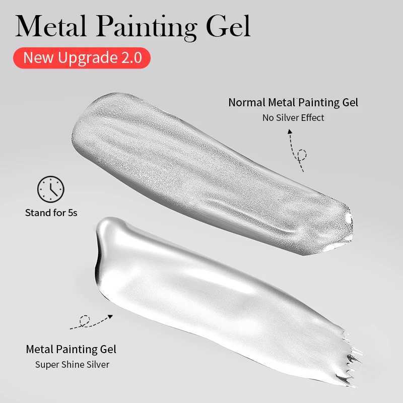BORN PRETTY 5ML Super Silver Metallic Gel Nail Polish Metal Effect Painting Gel Chromes Varnis Semi Permanent for Nail DIYT251127