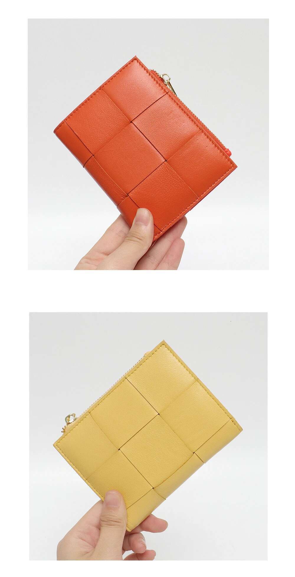 Fashionable Sheepskin Woven Small Wallet Women Brand Design Bifold Zip Closure Real Leather Coin Purses Card Holders Money Bag Designer Wallet