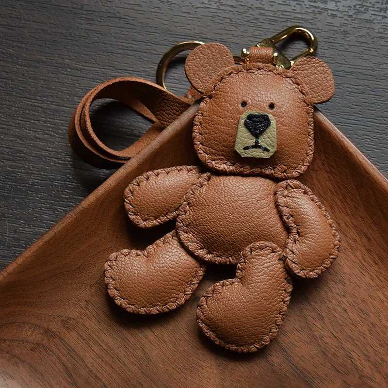 Original design teddy puppet bear leather car key bag pendant handmade custom gift femaleT251127