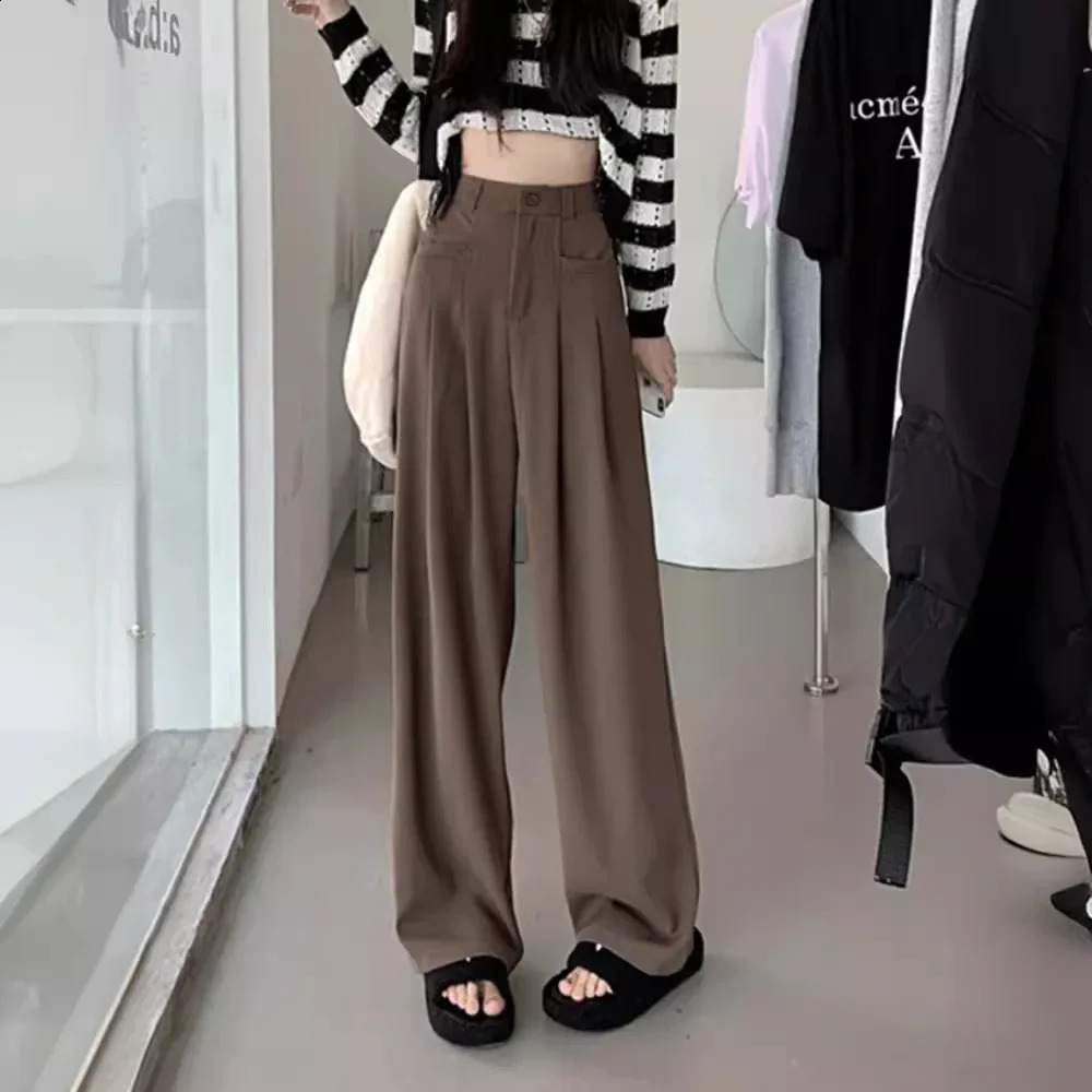 High waisted loose straight leg pants for comfortable womens casual spring and summer thin cut with a floral bell sole 250427