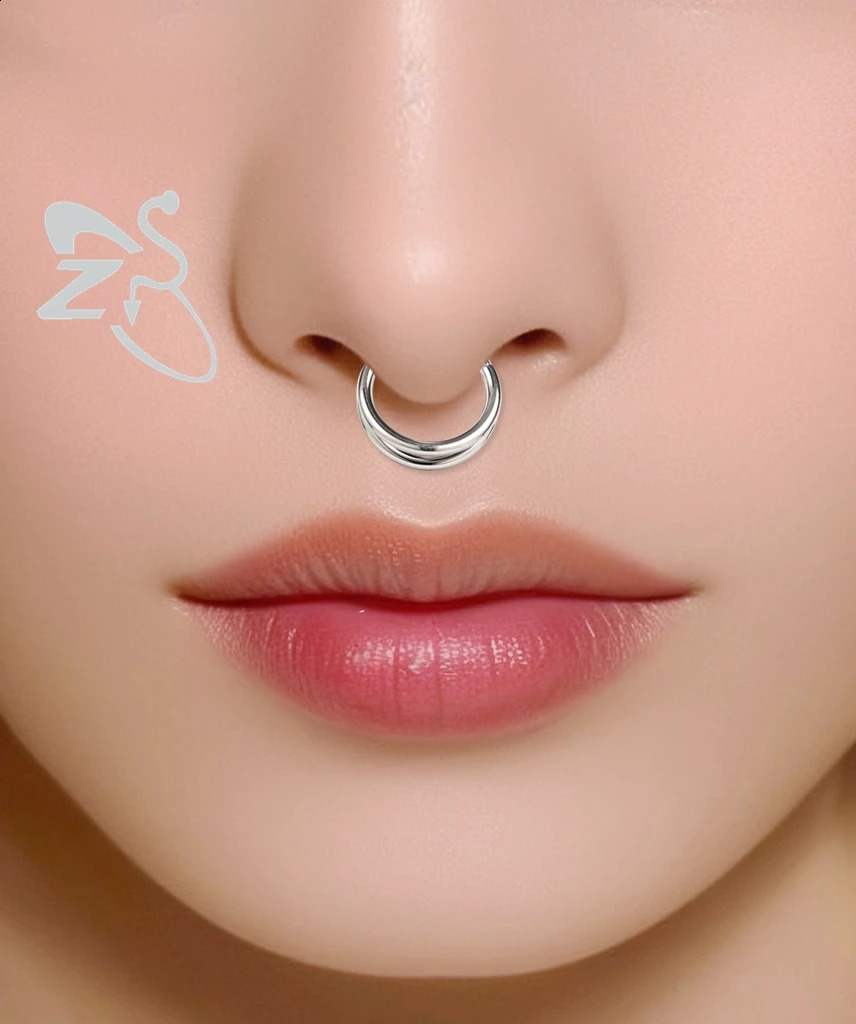 ZS 1PC Gold Color Septum Ring Round Shape Nose Piercing 316L Stainless Steel Nose Clicker Ear Helix Cartilage Piercing 16G/18G 250427
