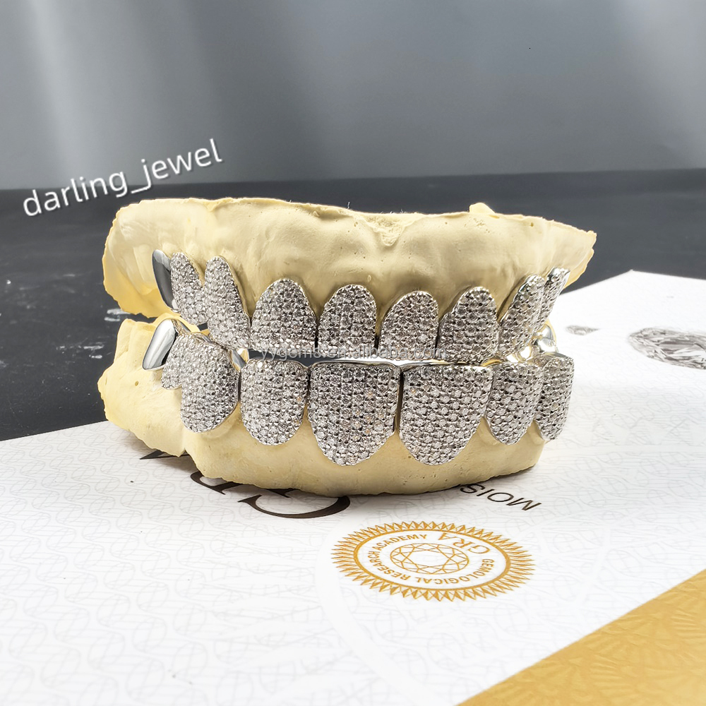 Custom Personal Jewelry Iced Out VVS Moissanite Diamonds Inlaid 925 Sterling Silver Hip Hop Gold Plated Grillz for Teeth Brace