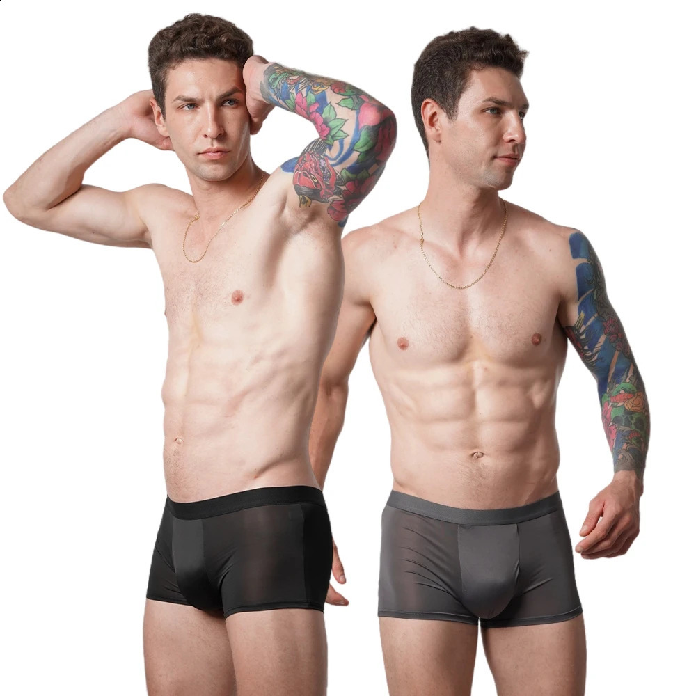 2 Summer Fashion Boxing Shorts Polyester Solid Color Mens Ice Silk Underwear Breathable Thin L6XL y250420Z