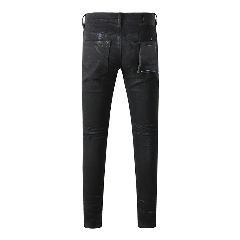 American Mens High Street Distressed Dark Black Coated Blank Stretch Skinny Button Fly Ripped Jeans Pants 251209