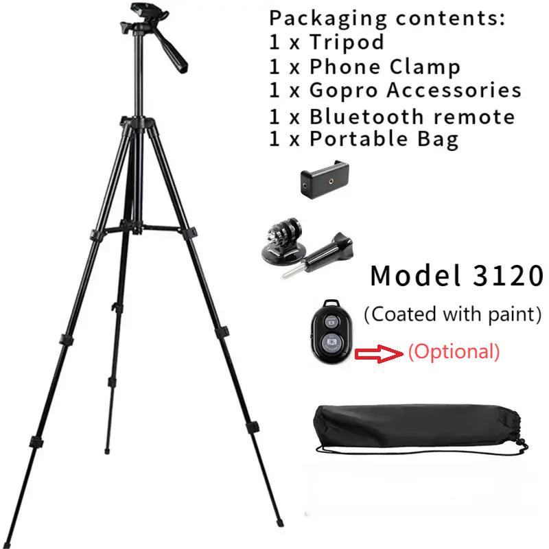 Extendable Travel Camera Tripod Phone Selfie Stick Stand Lightweight Adjustable Height Aluminum Alloy Tripod Mount for DSLR Live Streaming Camcorder B