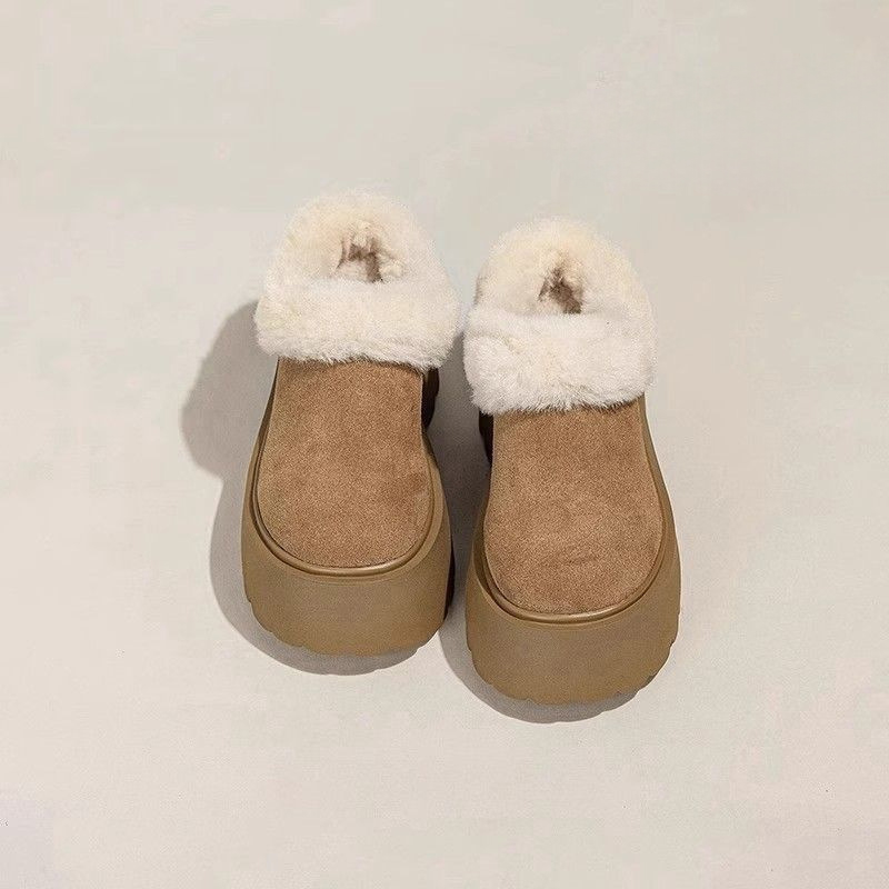 Free shipping Designer Slippers Versatile thick soled warm womens winter with plush insulation snow boots height increasing cotton shoes brown