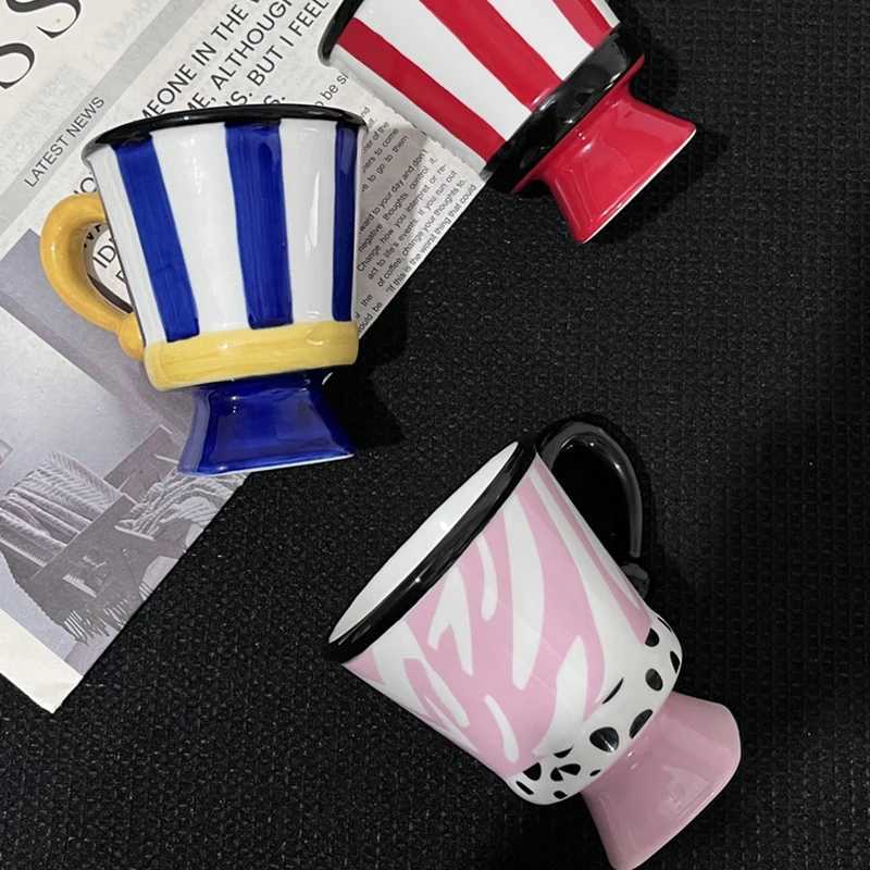 250ml Striped Ceramic Mug Home Office Drinking Cups Creative High Coffee Milk Mugs Personality Splicing Color Pattern Couple Cup C251127