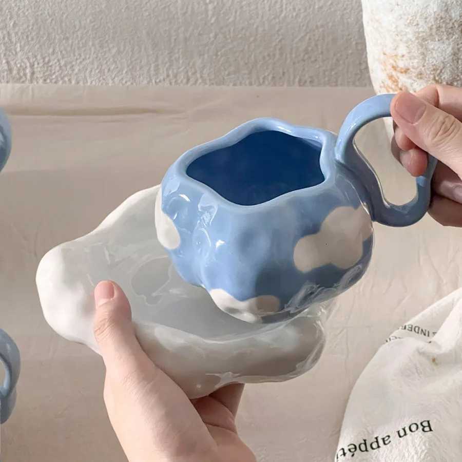 Ceramic Coffee Cup and Saucer Set Adorable Cloud-Shaped Coffee Cup Perfect for Office and Home Use Ideal for Latte Beverages C251127
