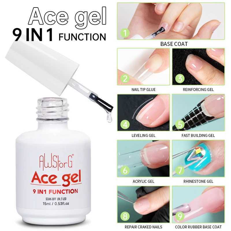 AWStorG 15ML Ace Gel 9-in-1 Nail Glue Gel Nail Polish Thickness Transparent Semi Permanent Function UV Gel Soak Off Nail ArtT251127