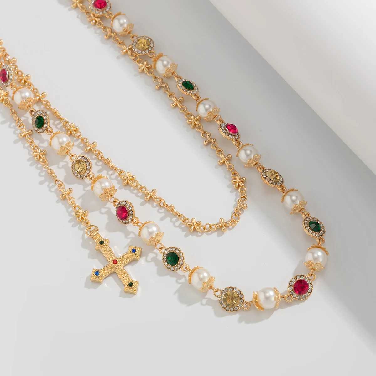 Ingemark Exquisite Luxury Imitation Pearl Acrylic Rhinestone Pants Chain Women Punk HipHop Cross Pendant Jeans Chain Men JewelryT251127