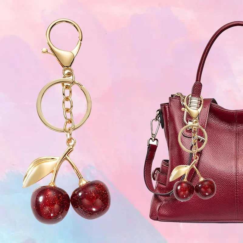 Ladies Simple Glitter Cherry Bag Pendant Keychain - Resin Material Lobster Buckle Handbag Backpack Decorative AccessoriesT251127