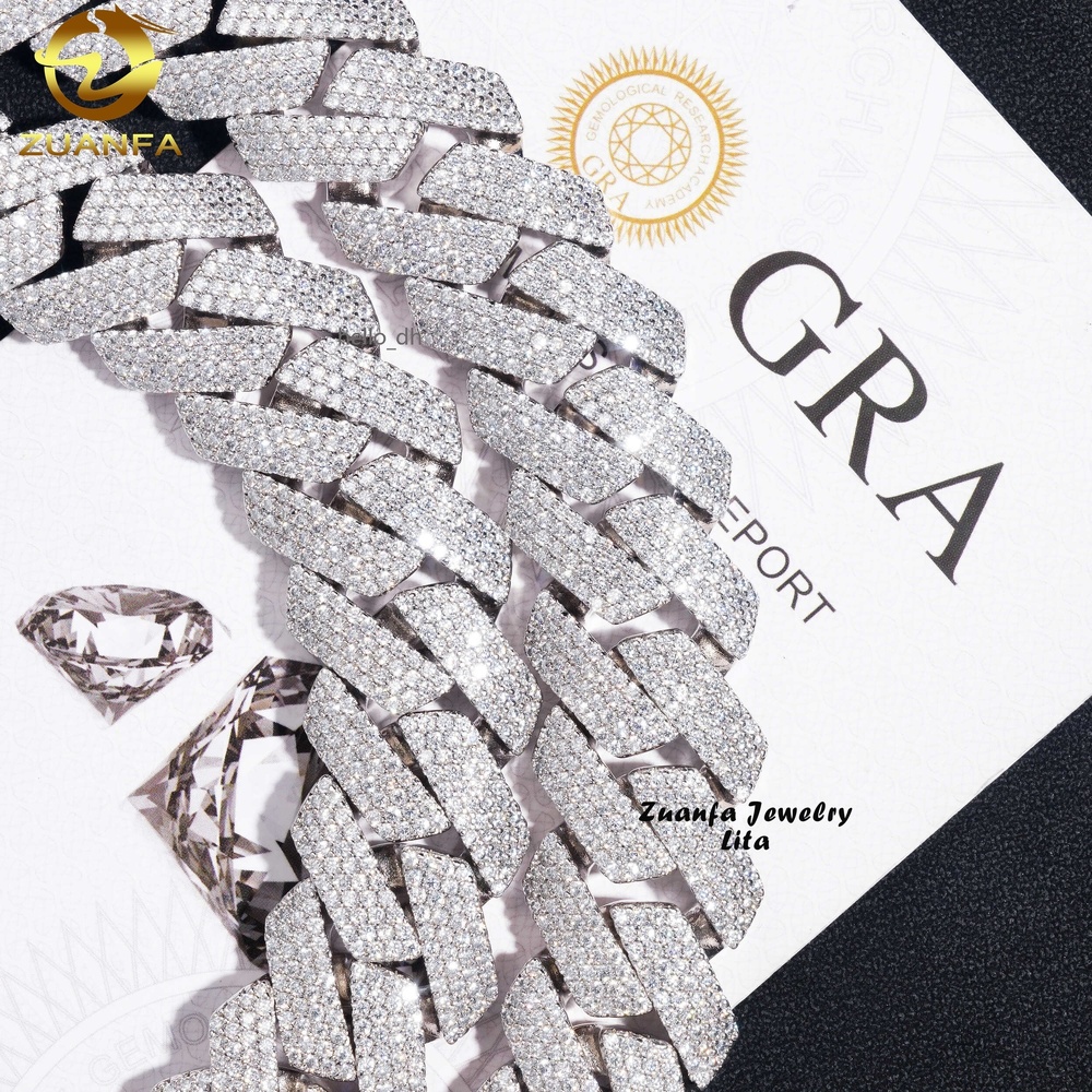 Buss Down Big Heavy 22mm 4 Rows Diamond Iced Out Hip Hop Silver Moissanite Miami Cuban Link Chain