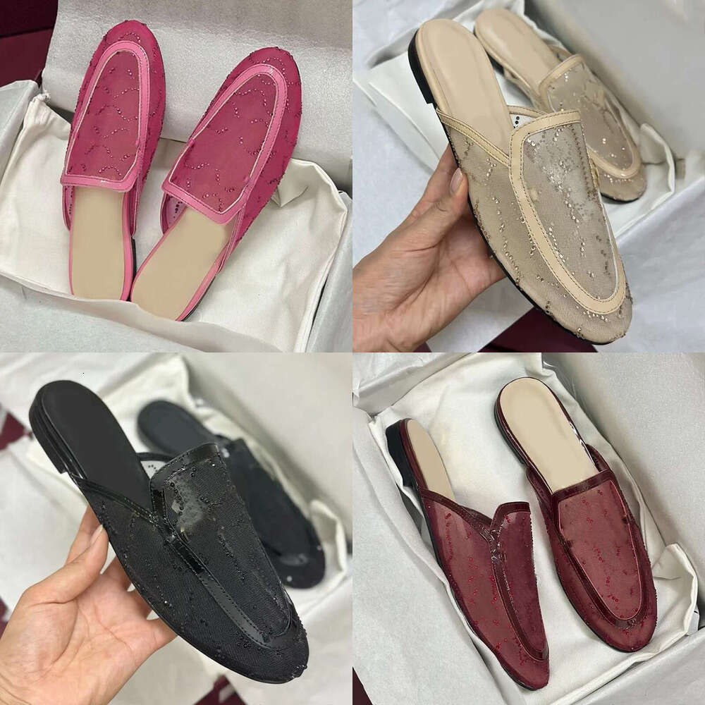 designer shoe woman dinner shoes Mesh pink flat slippers slides clog mule slide womens multi crystals sandals luxury slipper fashion sandal rhinestone sliders