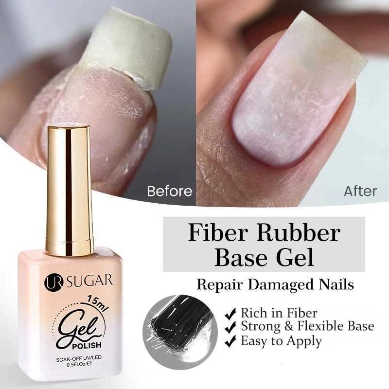 UR SUGAR 15ml Fiber Rubber Base Gel Upgrade Broken Nail Repaired Fiberglass Clear Quick Building UV Construction Gel Soak OffT251127