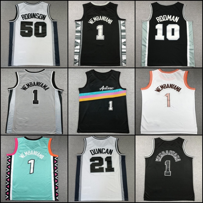 Victor Wembanyama Basketball Jerseys 1 Mens 3 Keldon Johnson David Robinson 21 City Jersey Retro Shirts