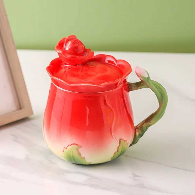 Ceramic Rose Coffee Cup Saucer Exquisite Butterfly Kettle Afternoon Camellia Flower Teacup Flower Decoration Milk Coffee Cup New C251127