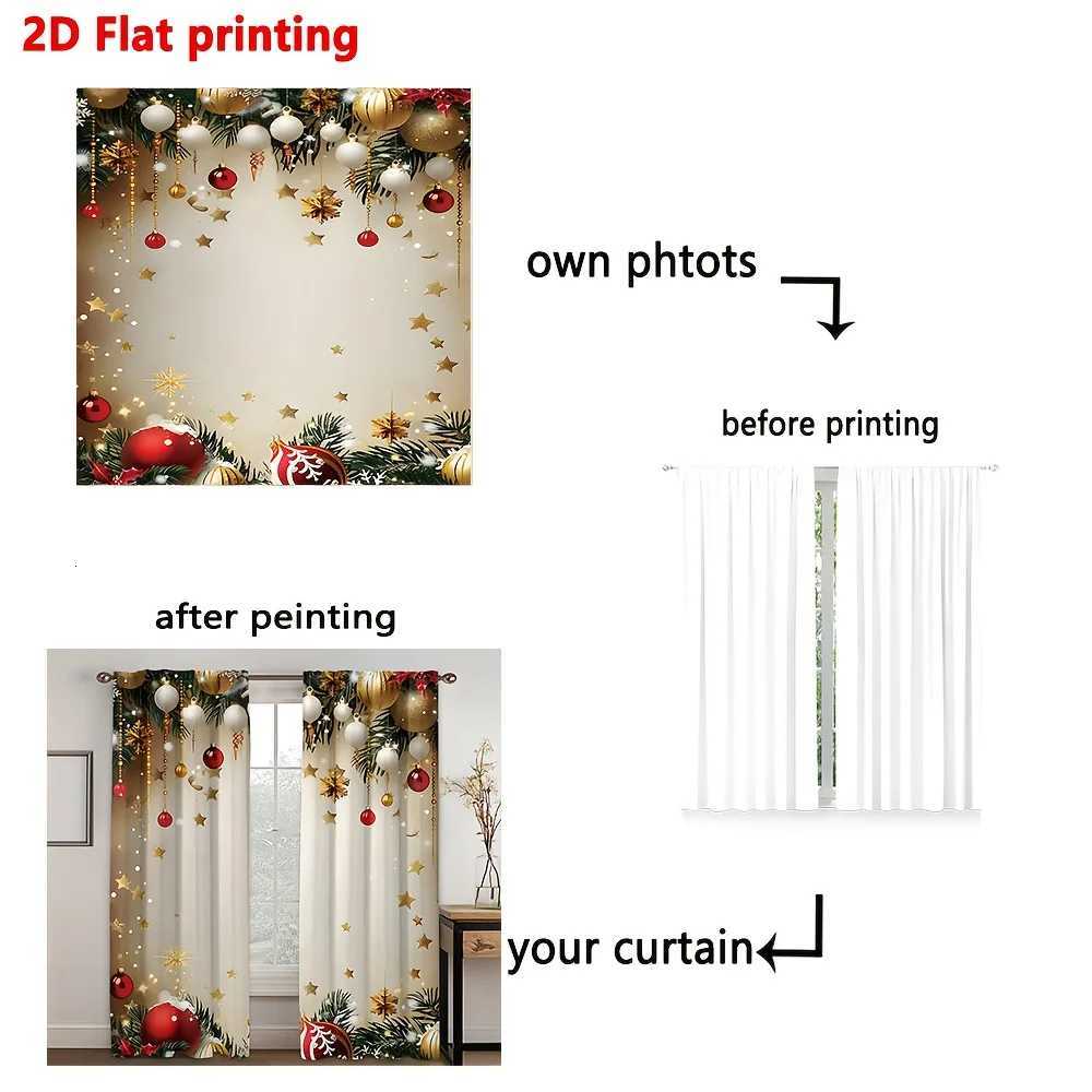 Curtain Christmas Christmas Ball Star Curtains 2pcs Golden Red Pine Leaf 2D Print Semi-Sheer Rod Pocket for Living Room Kitchen Bedroom Decor Y251126