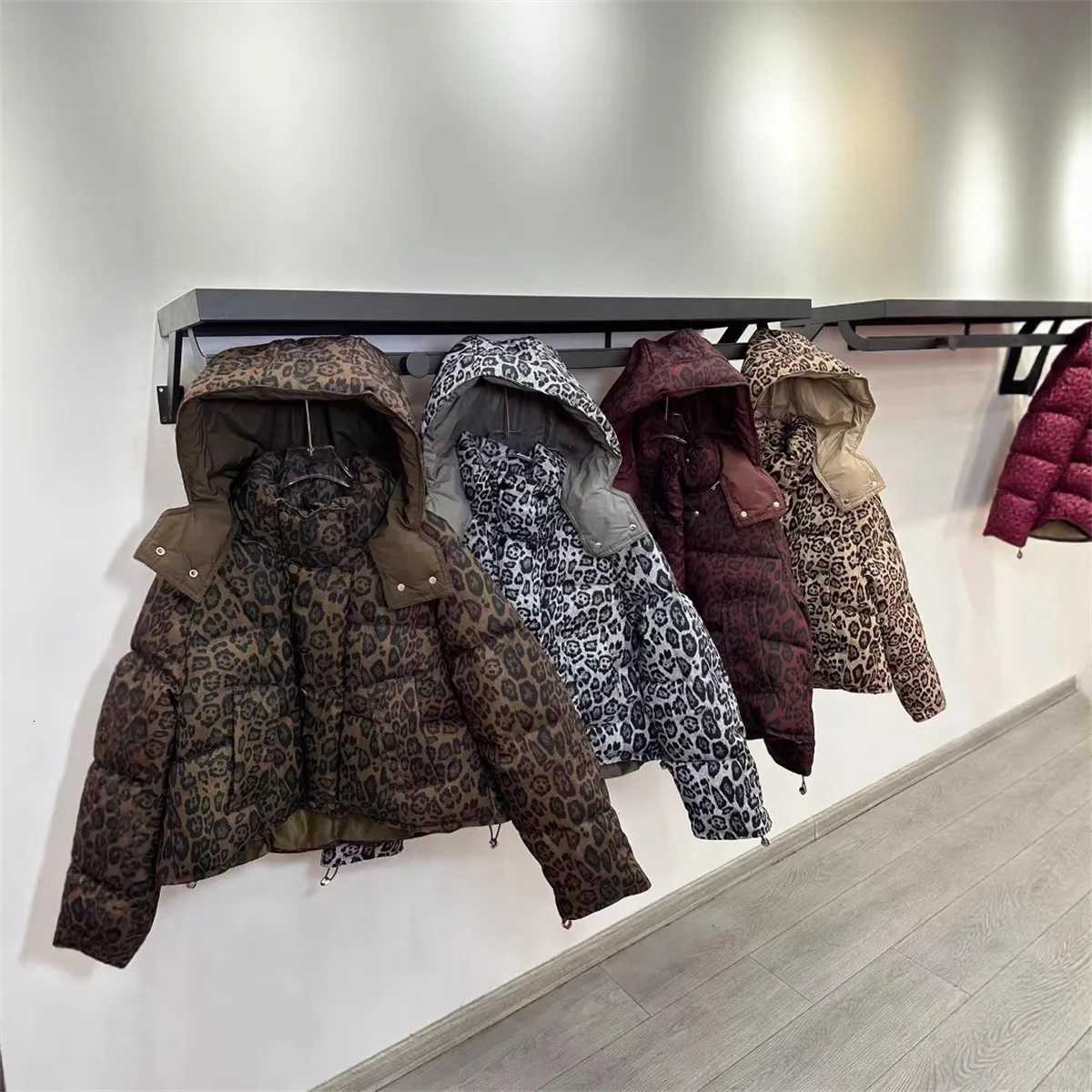 High Street Short Leopard Print Cotton Jacket Womens Hooded Fashion Casual Coat Korea Chic Streetwear Personalized Short ParkasXJ251127