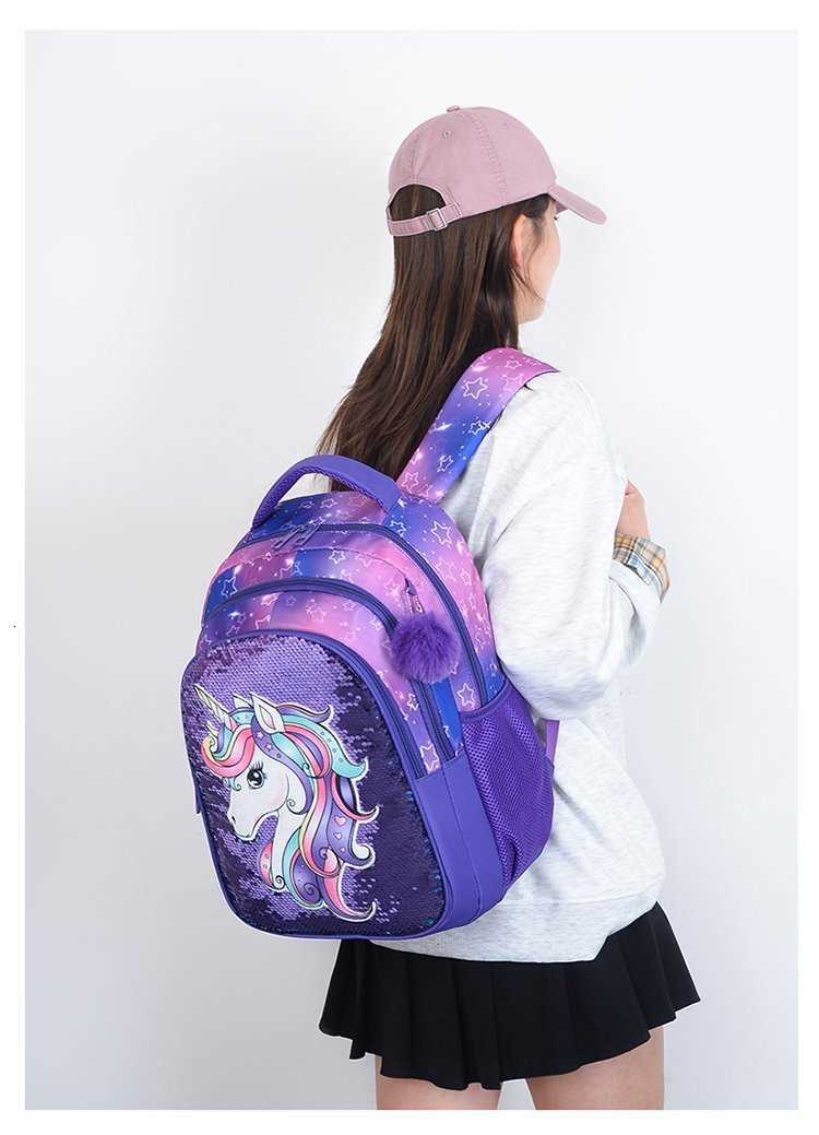 Unicorn Schoolbag - New Design for Girls in Grades 1, 2 and 3 - 3-Set Package - Backpack for Girls to Reduce Weight and Protect Spine - Children'
