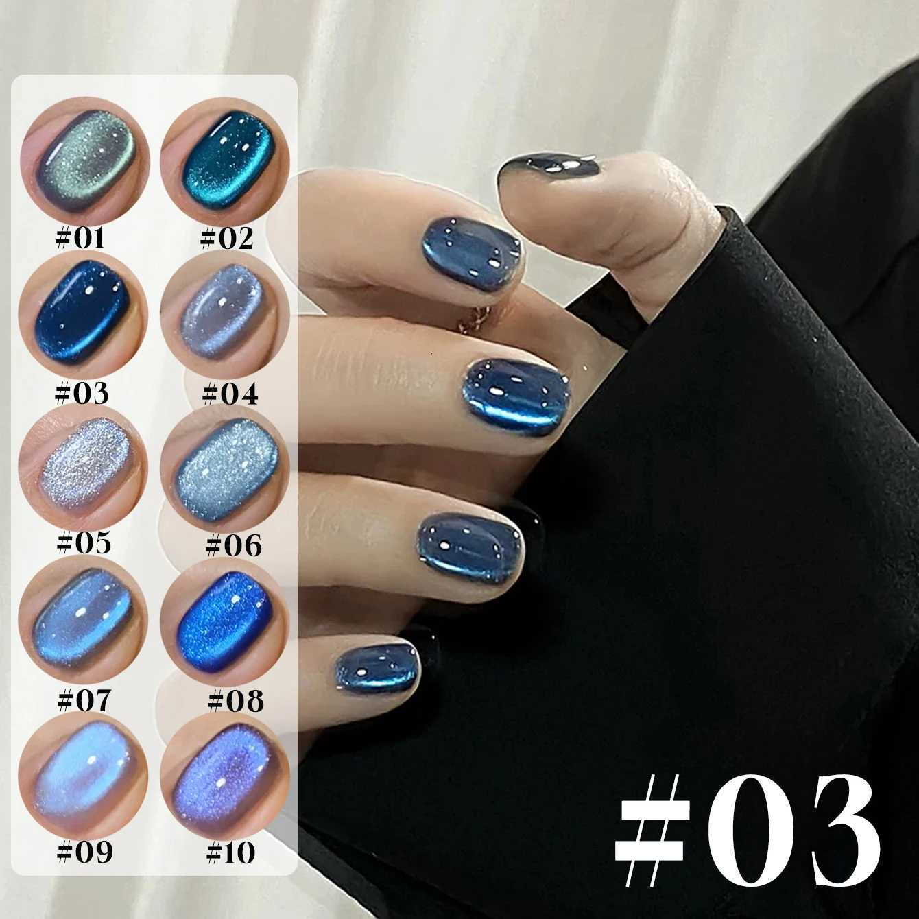 MIANEL 12ML 1-10pcs Summer New Style Blue Glass Bead Cat Eye Gel Nail Polish Blue Crystal Nail Polish Blue Nails White NailsT251127